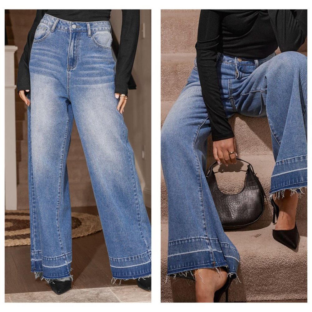 Cupshe Raw-Cut Flare Jeans | Light Wash Denim | Size L | NWT